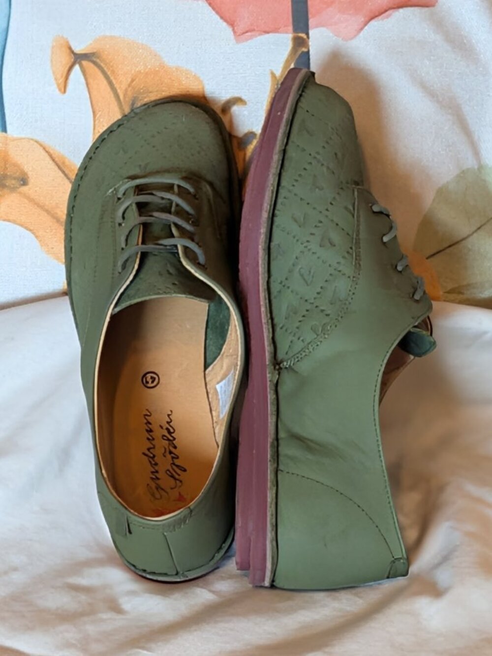 Gudrun Sjoden Olive Suede Lace Up Loafers, Size 41/10